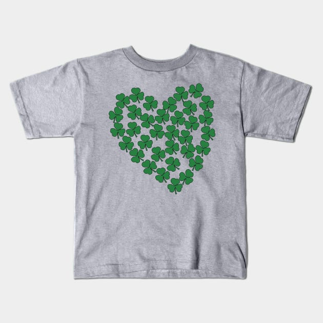 Green Shamrock Heart St Patricks Day Kids T-Shirt by ellenhenryart